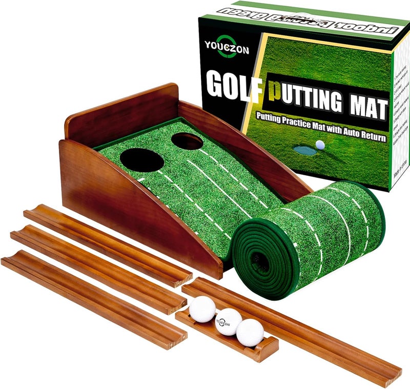 YOUCZON Putting Green Indoor,Golf Putting Mat with Auto Ball Return,Premium Crystal Velvet Surface, Practice Putting mat, Perfect Training Aid & Gift for Golf Lovers Christmas - Image 1
